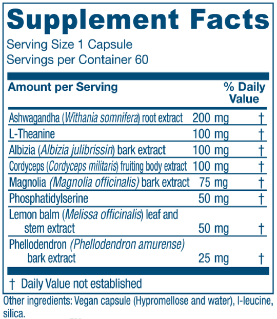 Cortisol Relief 60 Capsules Supplement Facts