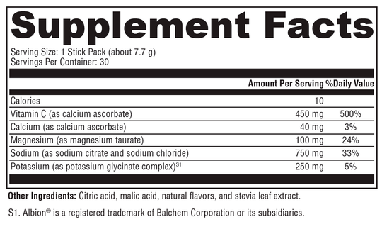 Electrolyte Sticks Lemon-Lime 30 Servings Supplement Facts
