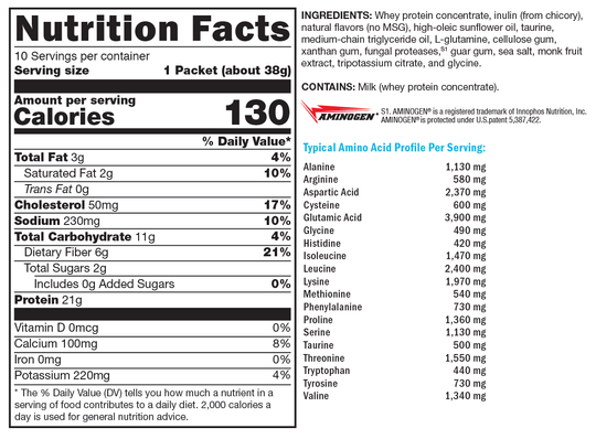 FIT Lean Food Whey Vanilla Delight 10 Servings Supplement Facts