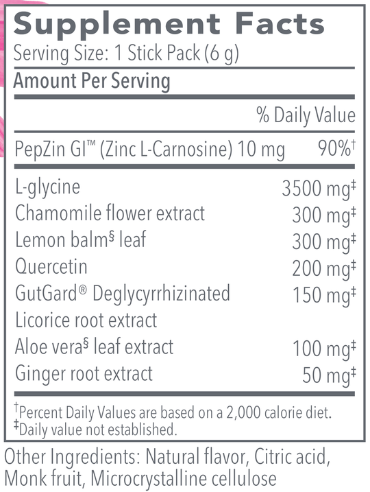 G.I. InnerCalm Lemon Ginger 30 Stick Packs Supplement Facts