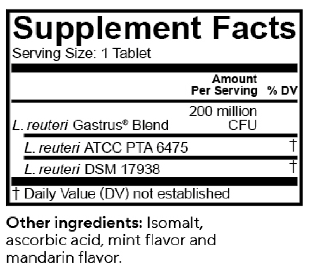 BioGaia Gastrus 30 Chewable Tablets Supplement Facts