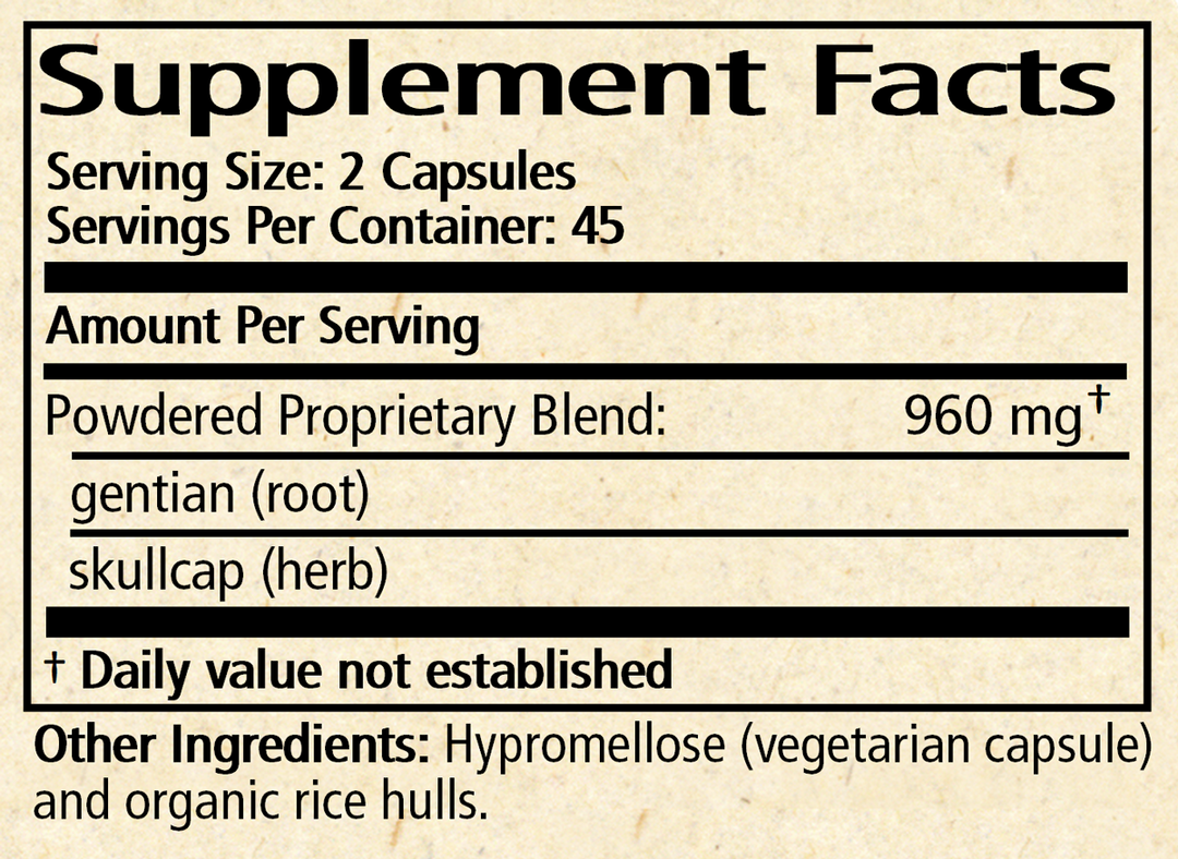 Gentian & Skullcap Capsules 90 Capsules Supplement Facts