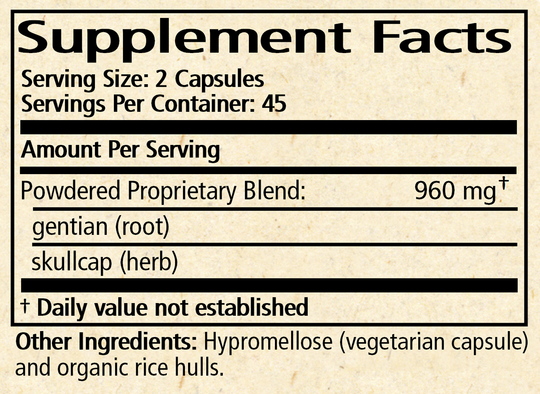 Gentian & Skullcap Capsules 90 Capsules Supplement Facts