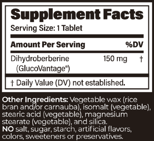 Dihydroberberine SR 150 mg 60 Tablets Supplement Facts