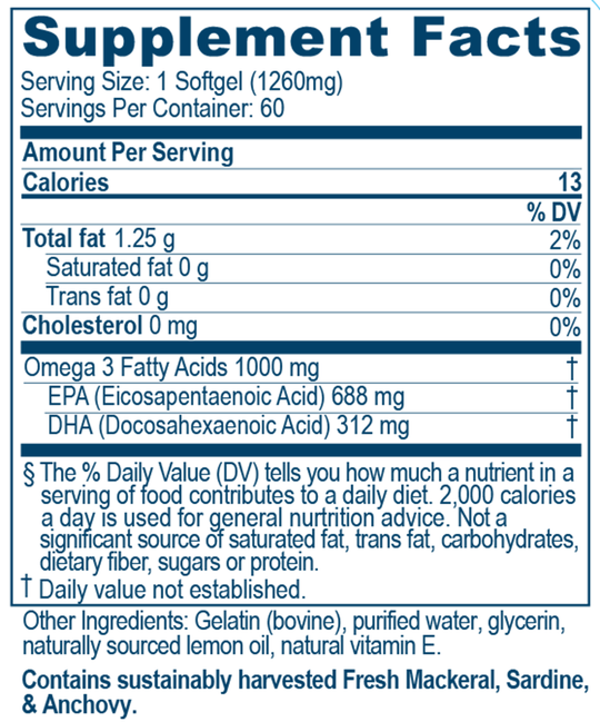 High Omega-3 Fish Oil 60 Softgels Supplement Facts