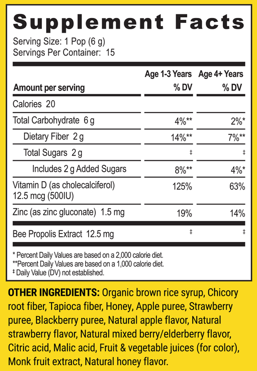 Kid's Throat Soothing 15 Lollipops Supplement Facts