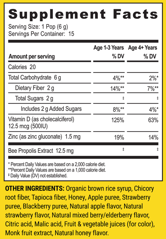 Kid's Throat Soothing 15 Lollipops Supplement Facts