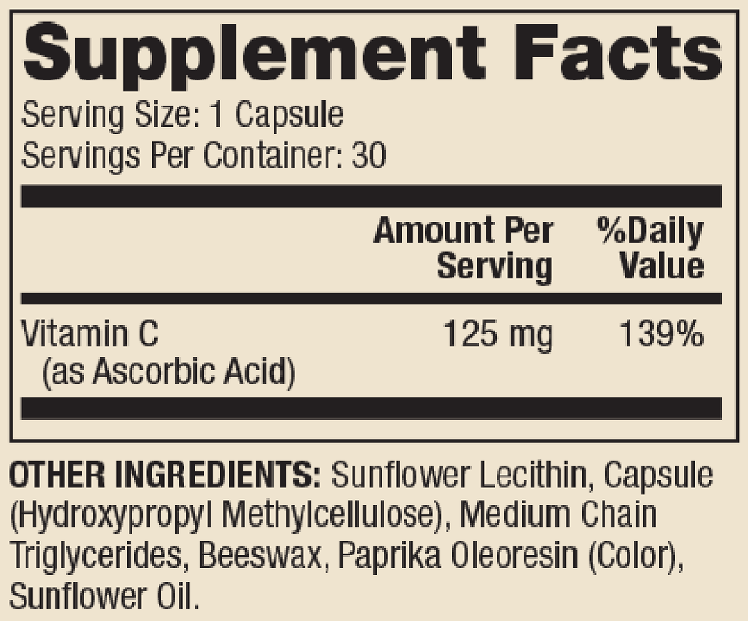 Liposomal Vitamin C for Kids 30 Capsules Supplement Facts