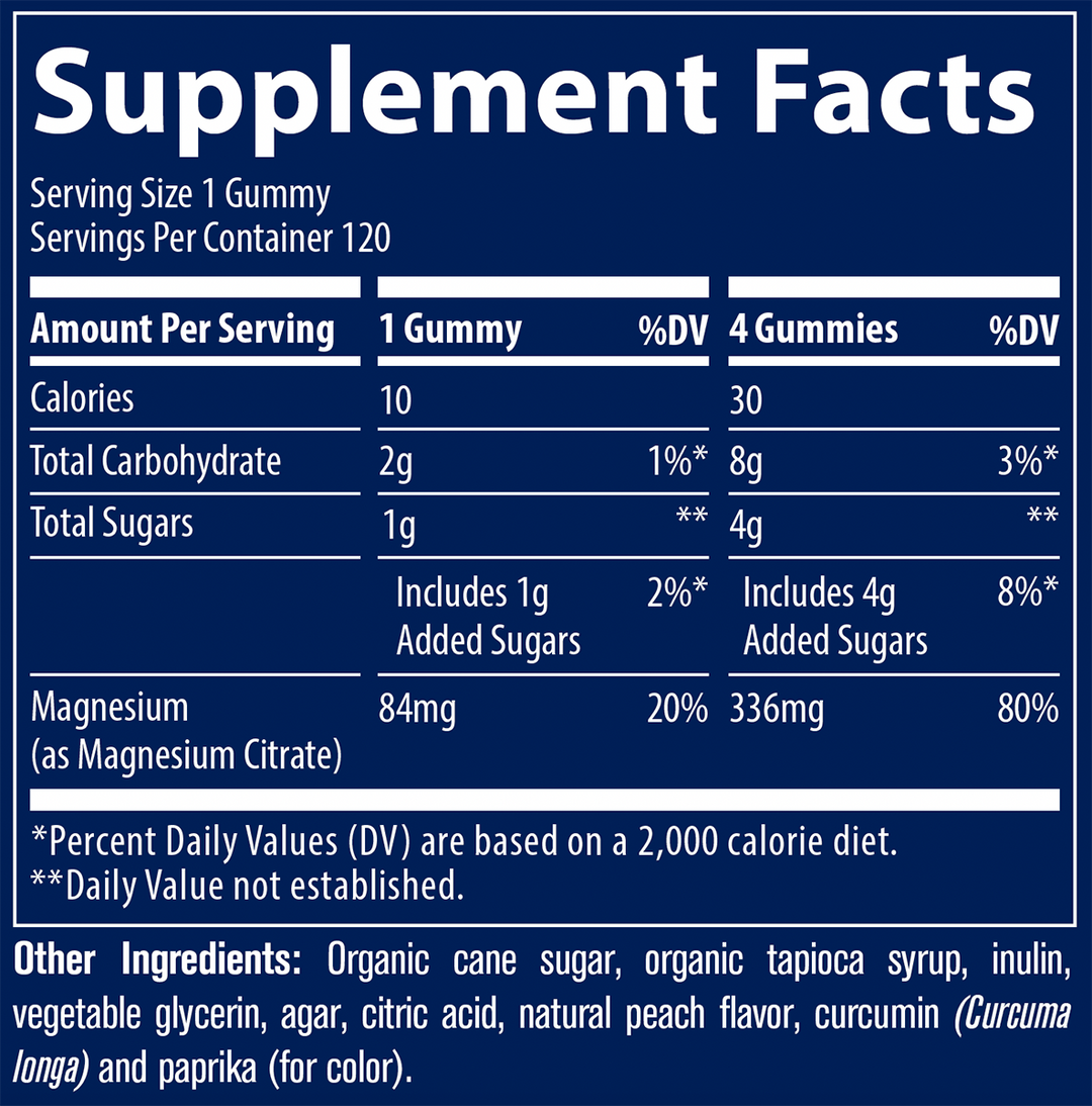 Magnesium Gummies Peach 120 Gummies Supplement Facts