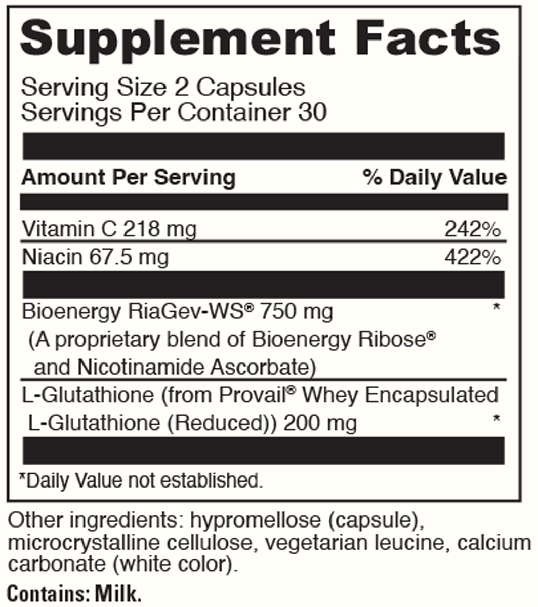 NAD+ Activate with Glutathione 60 Capsules Supplement Facts
