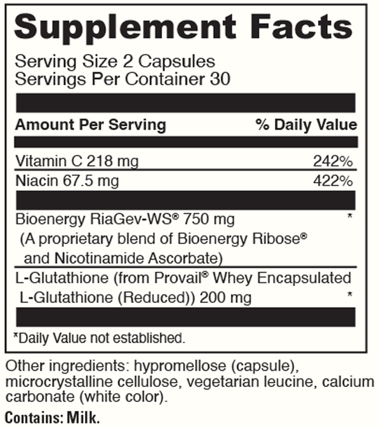 NAD+ Activate with Glutathione 60 Capsules Supplement Facts