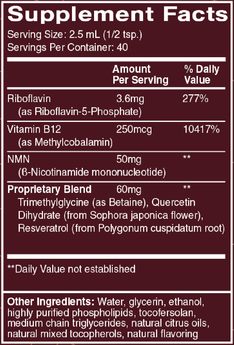 NAD+ Platinum 3.38 fl oz Supplement Facts