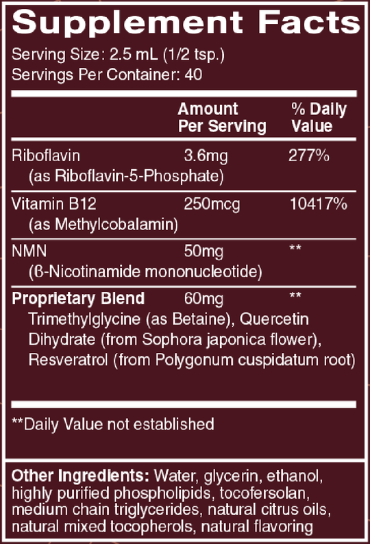 NAD+ Platinum 3.38 fl oz Supplement Facts