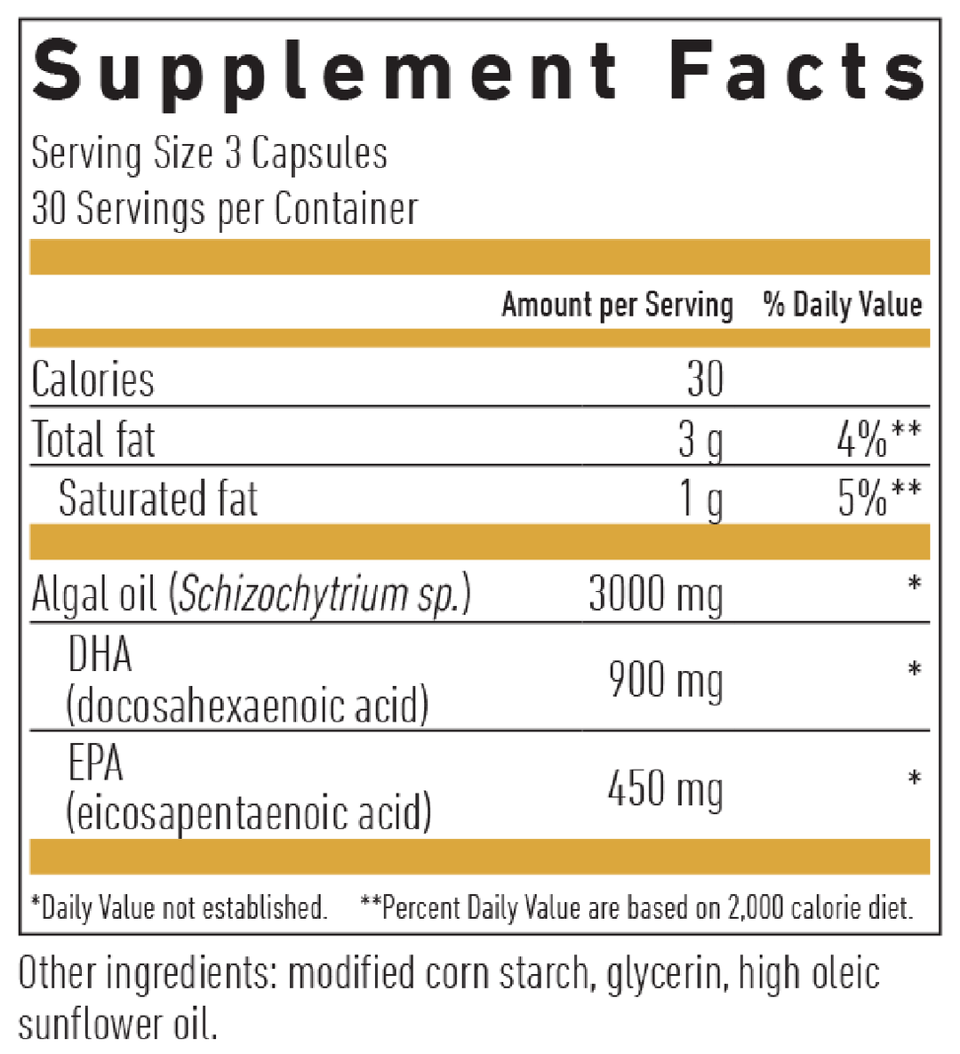 Omega 3 Vegan DHA & EPA 450 GOLD 90 Capsules Supplement Facts