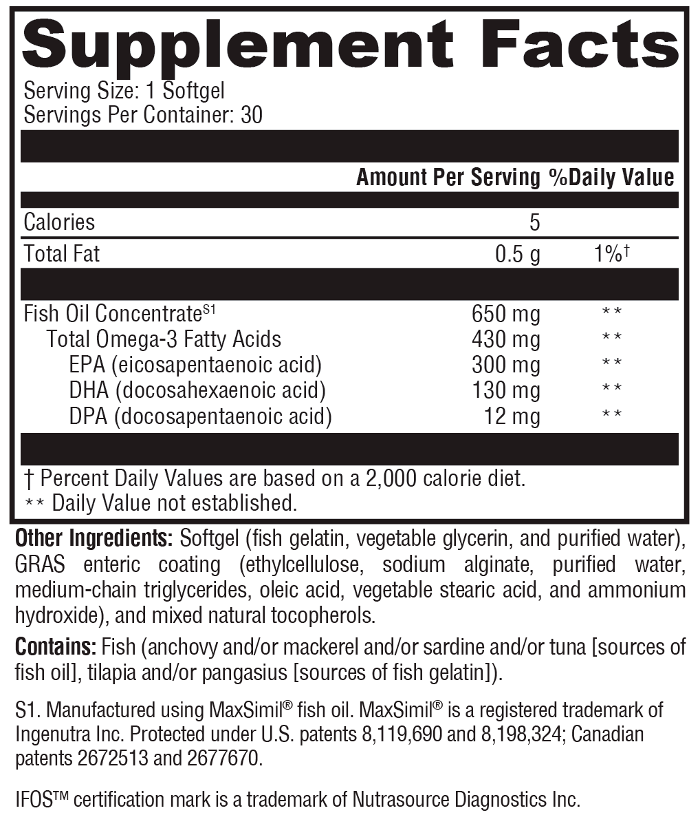Omega 3 BasiX™ 30 Softgels Supplement Facts