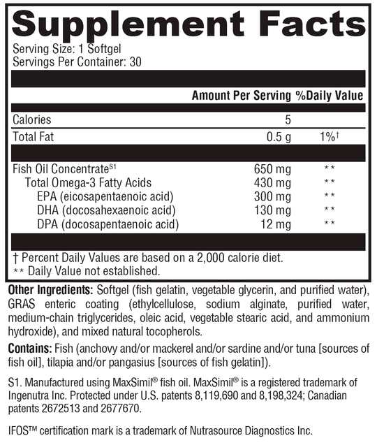 Omega 3 BasiX™ 30 Softgels Supplement Facts