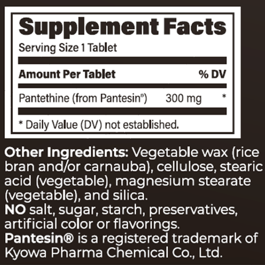 Pantethine SR 300 mg 90 Tablets Supplement Facts