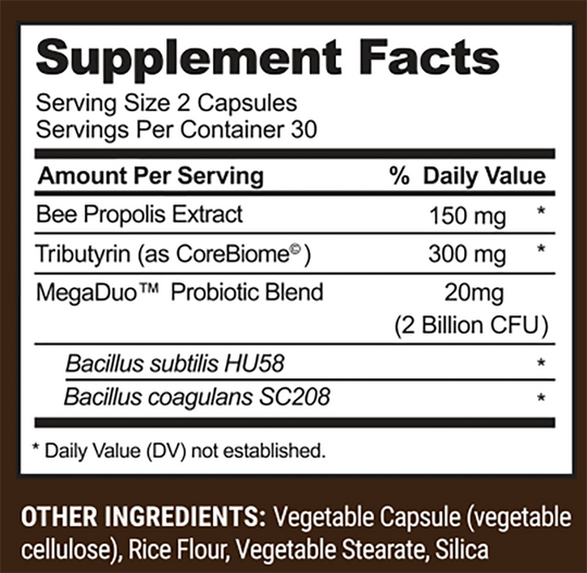Propolis Complete Gut Health 60 Capsules Supplement Facts