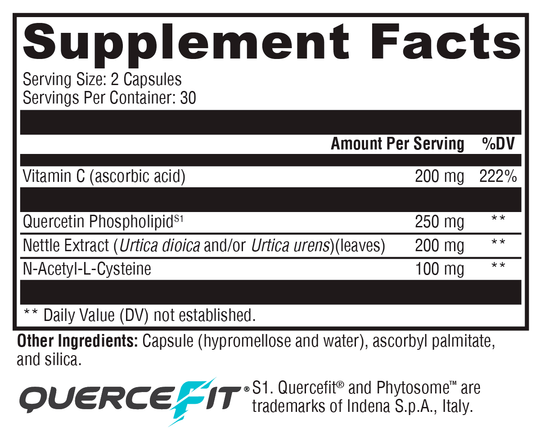 Quercetin 20× Plus 60 Capsules Supplement Facts