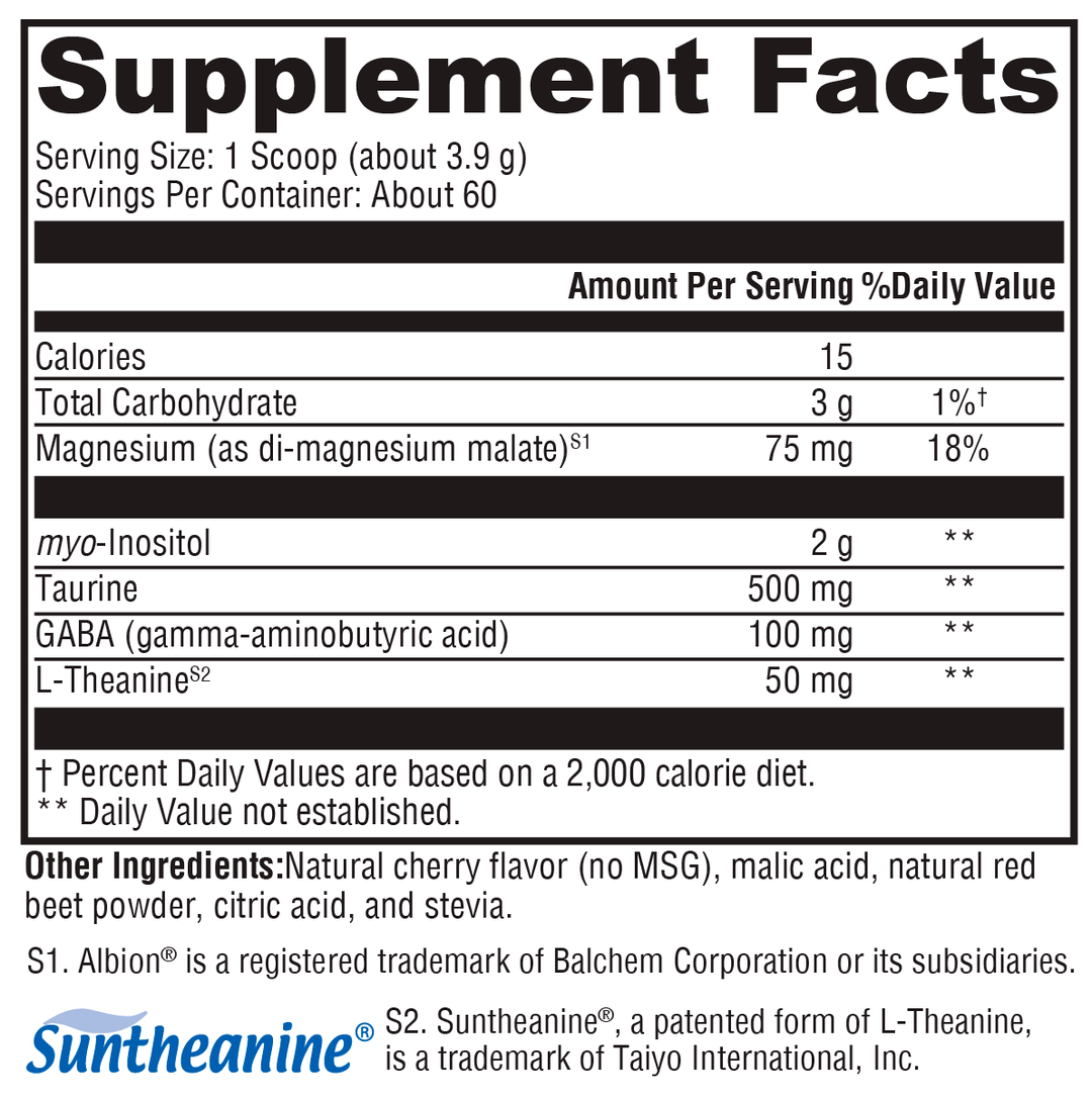 RelaxMax® Cherry 60 Servings Supplement Facts