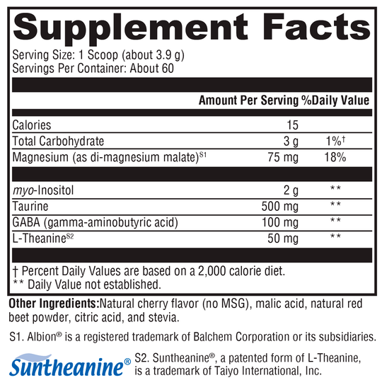 RelaxMax® Cherry 60 Servings Supplement Facts