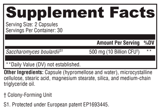 Saccharomycin® 10B 60 Capsules Supplement Facts