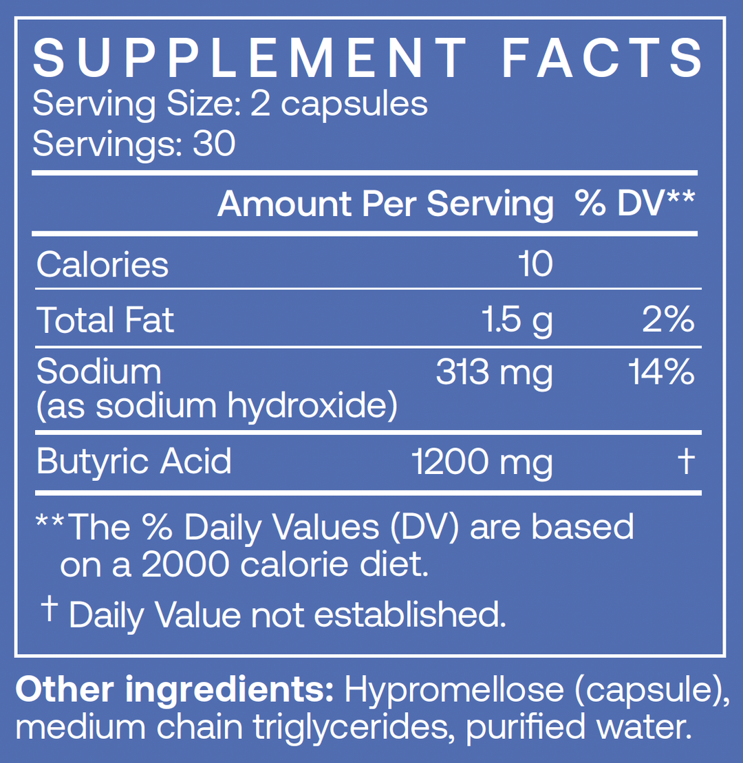 Sodium Butyrate 60 Capsules Supplement Facts