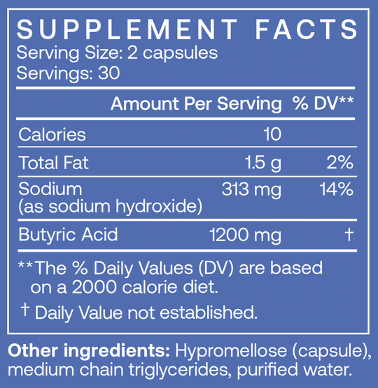 Sodium Butyrate 60 Capsules Supplement Facts
