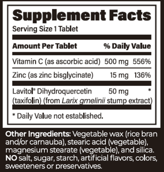 Taxifolin Complex SR 60 Tablets Supplement Facts
