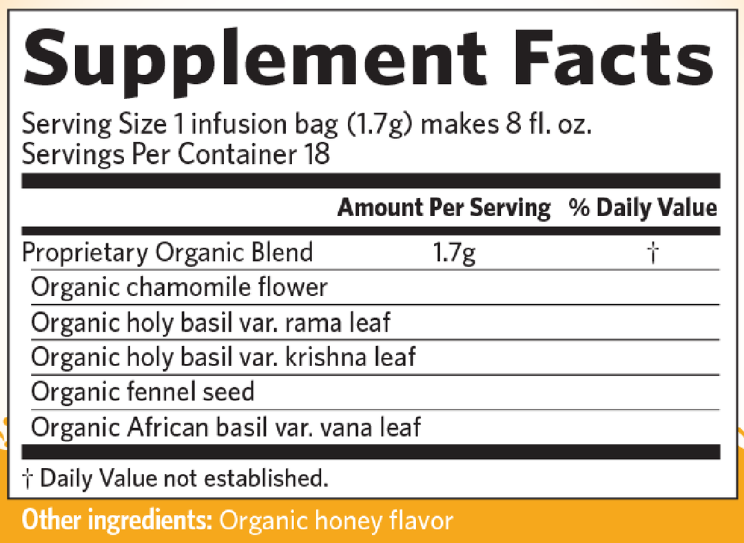 Tulsi Honey Chamomile 18 Bags Supplement Facts