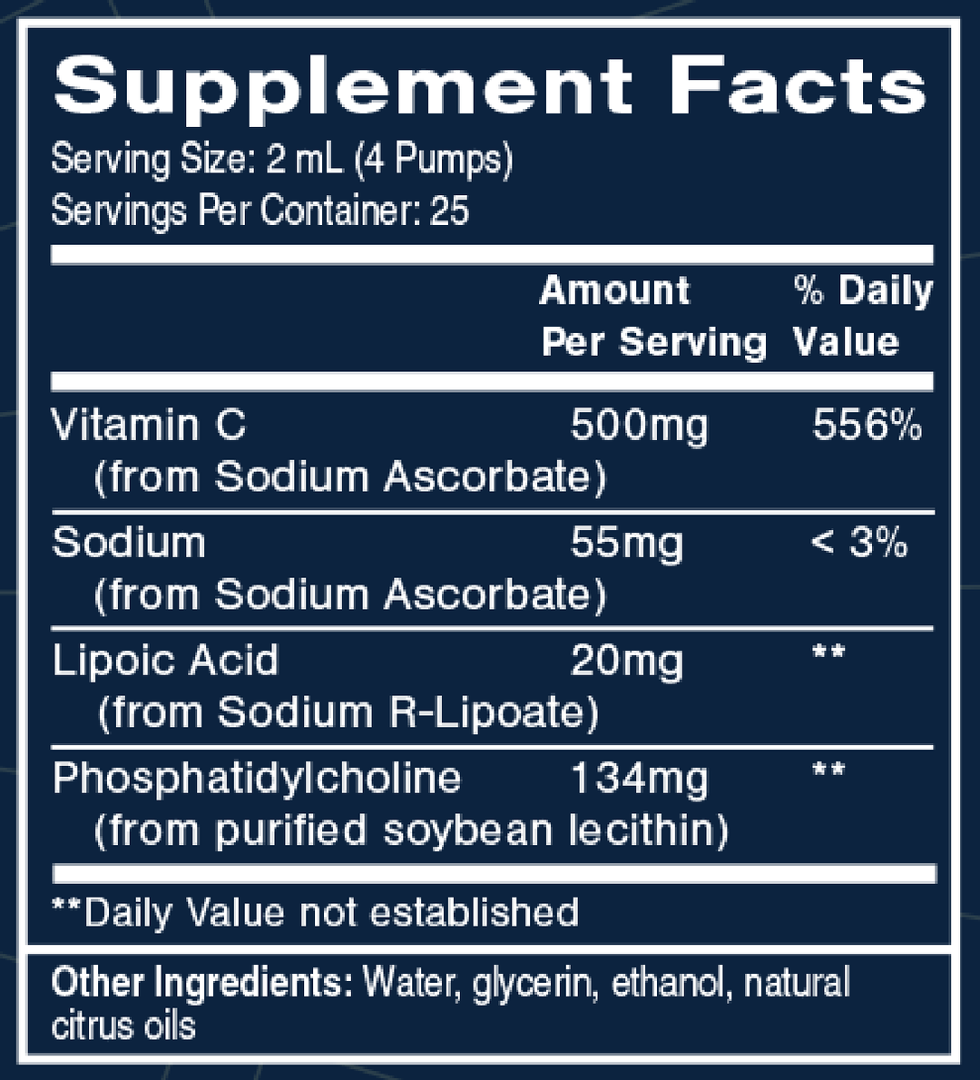 Liposomal Vitamin C with RLA 1.7 fl oz Supplement Facts