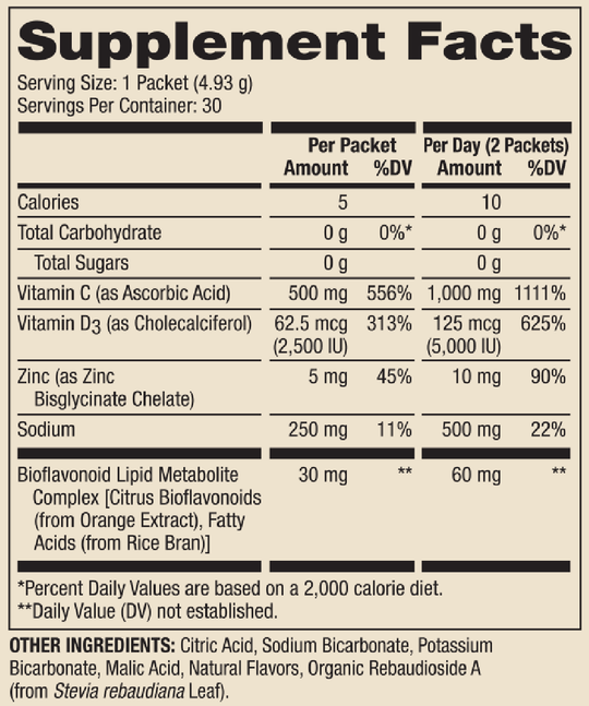 Vitamin C-PAK® Orange Flavor 30 Servings Supplement Facts