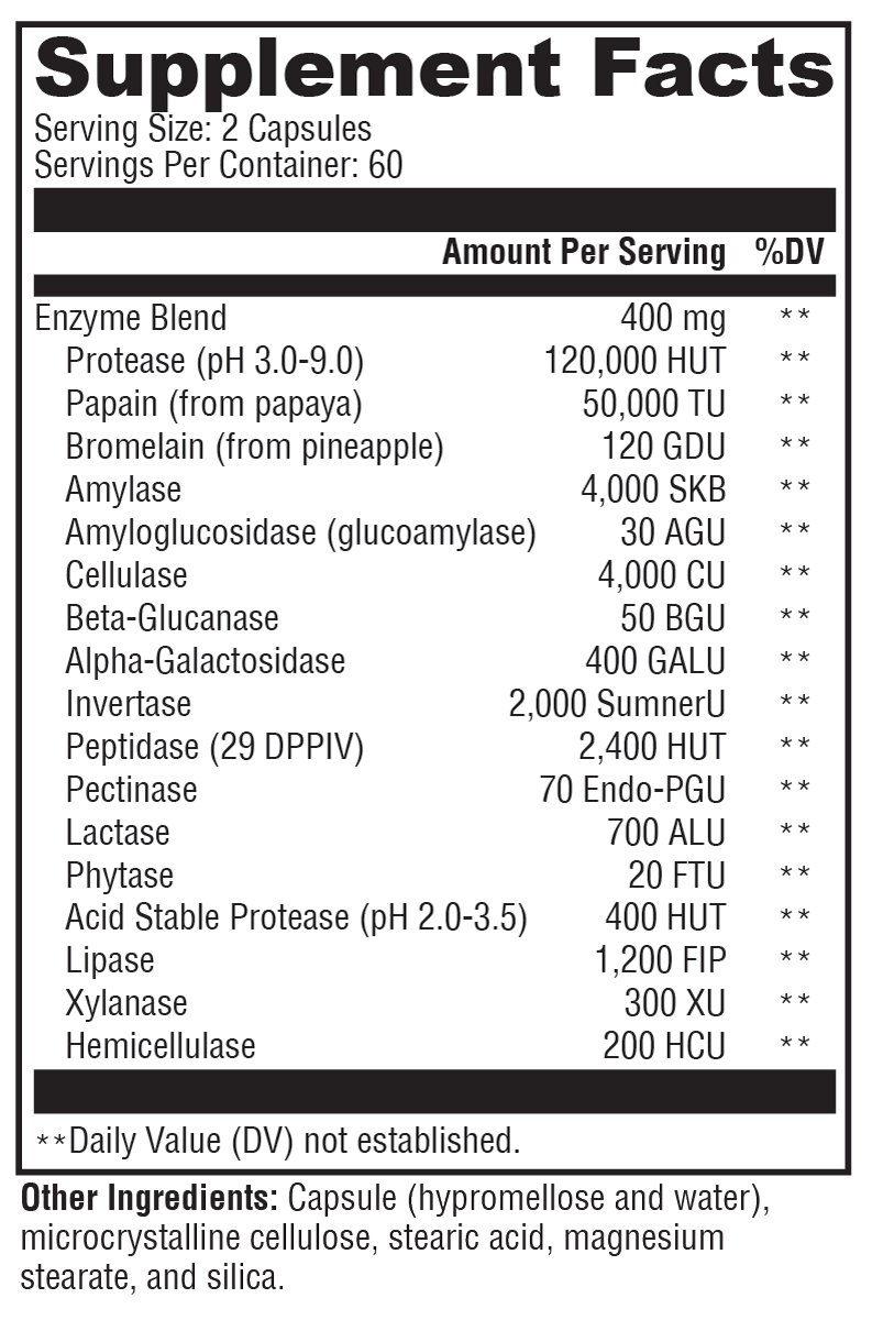 XymoZyme® 120 Capsules Supplement Facts