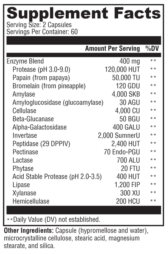 XymoZyme® 120 Capsules Supplement Facts