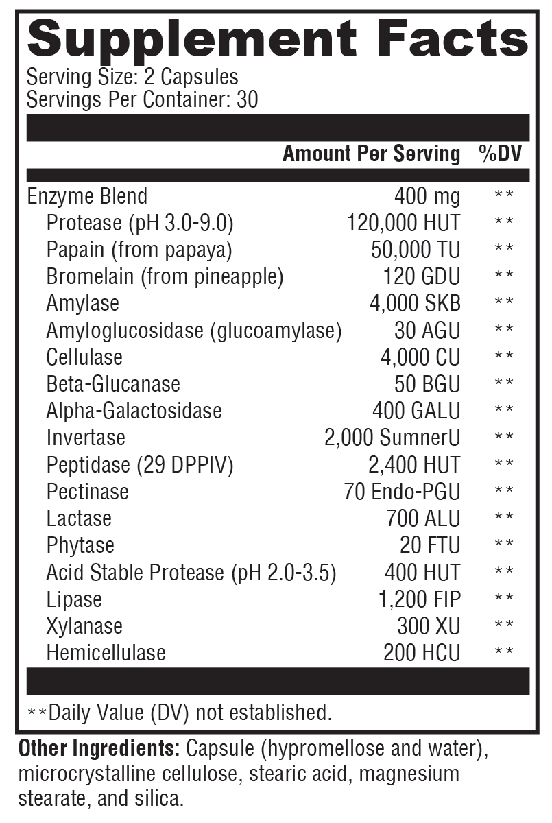 XymoZyme® 60 Capsules Supplement Facts