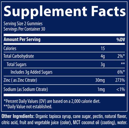 Zinc Gummies Elderberry 60 Gummies Supplement Facts